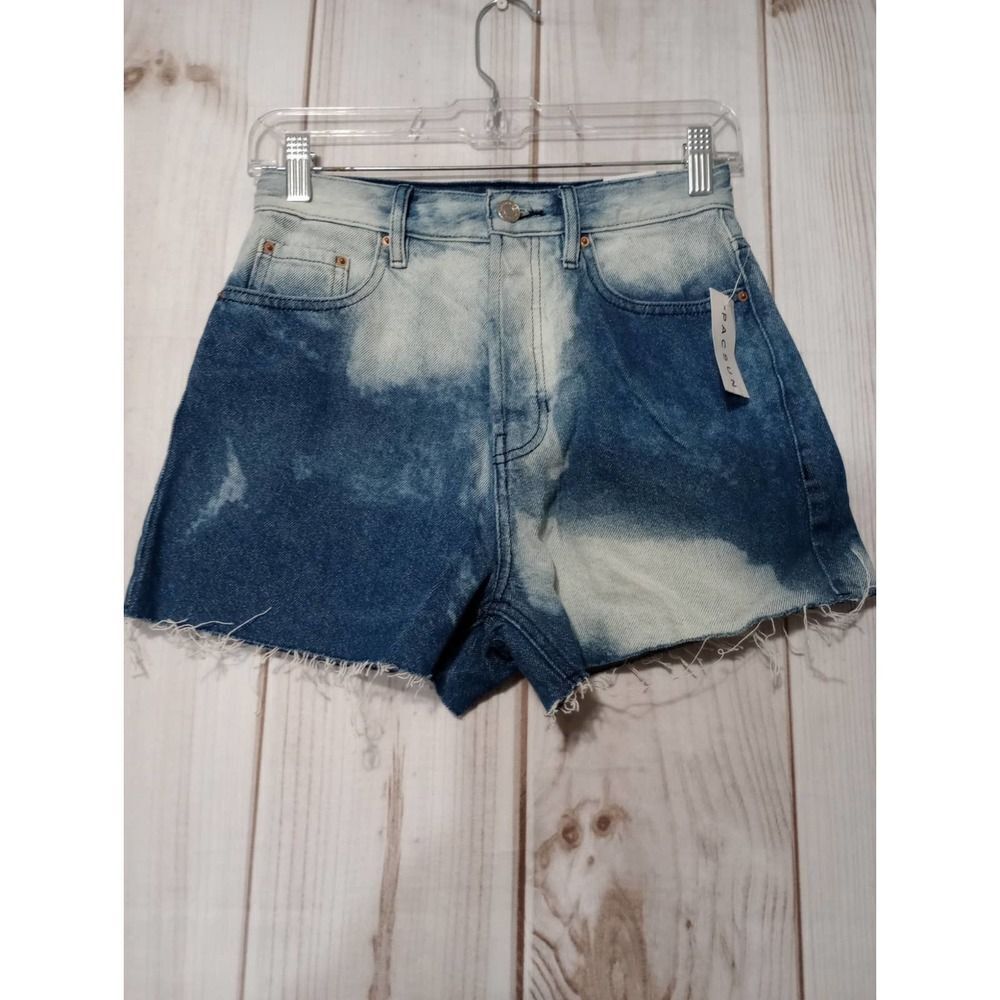 Pacsun Ultra High‎ Rise Vintage Denim Shorts Bleach Wash Frayed Hem Size 25